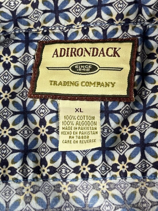 Adirondack Short Sleeve Paisley Button Up Shirt Men's XL Blue Floral Retro - Picture 5 of 7